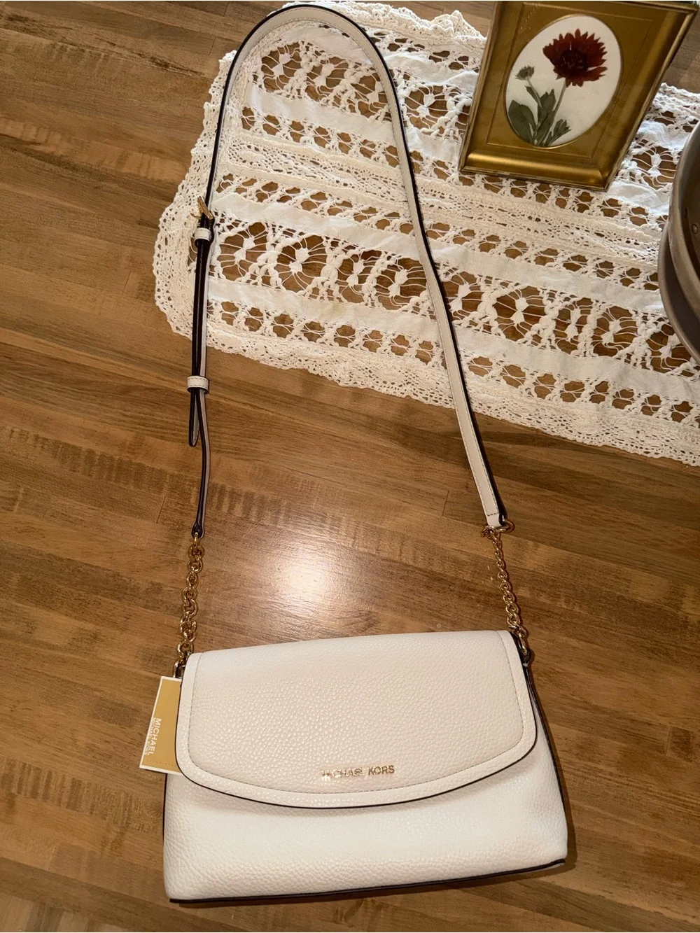 NEW Michael Kors White Pebbled Leather Crossbody Bag